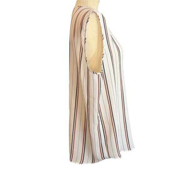 Primark Blouse Size 12 Cream Blue Brown Striped V Neck Sleeveless Womens‎ Top - Picture 4 of 8